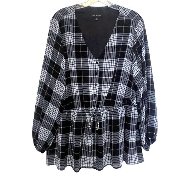 Lane Bryant Plaid Babydoll Top Womens Size 20 Navy Peplum Career Blouse 2X - Picture 1 of 7